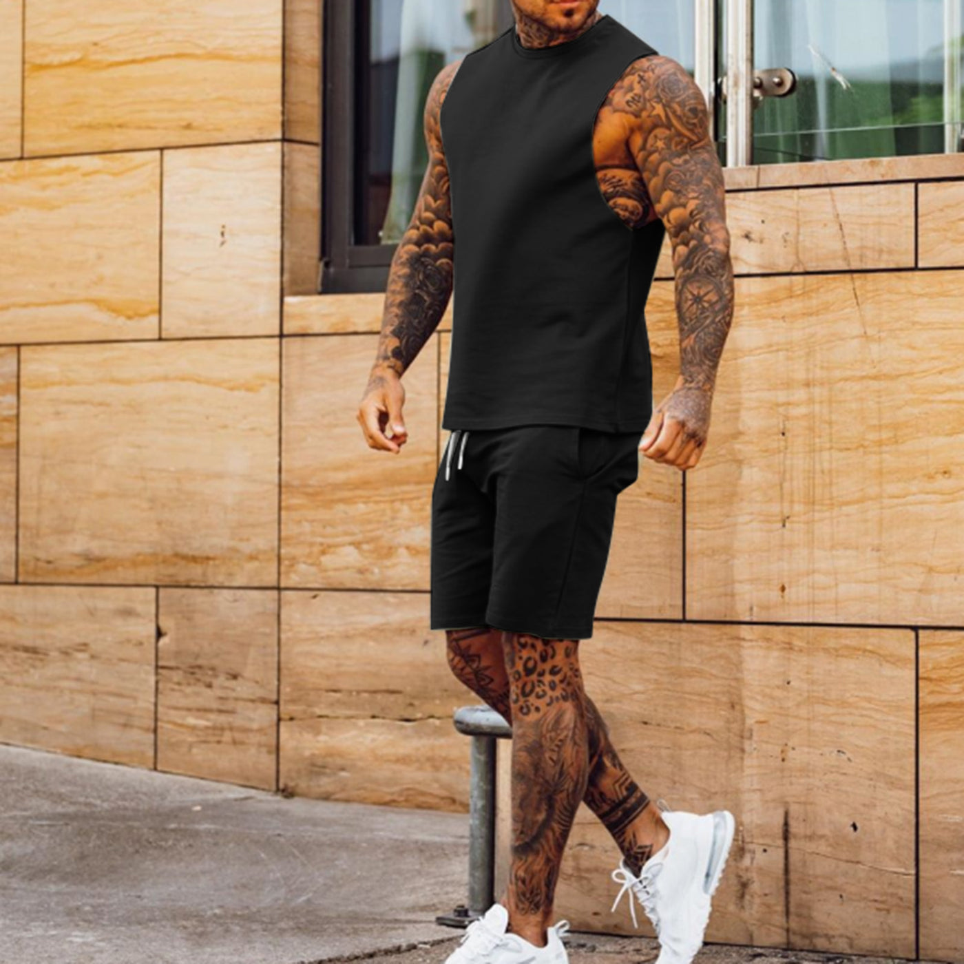 Men's Athleisure Cropped Pants Sleeveless Top Two Piece Set
