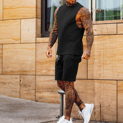 Men's Athleisure Cropped Pants Sleeveless Top Two Piece Set