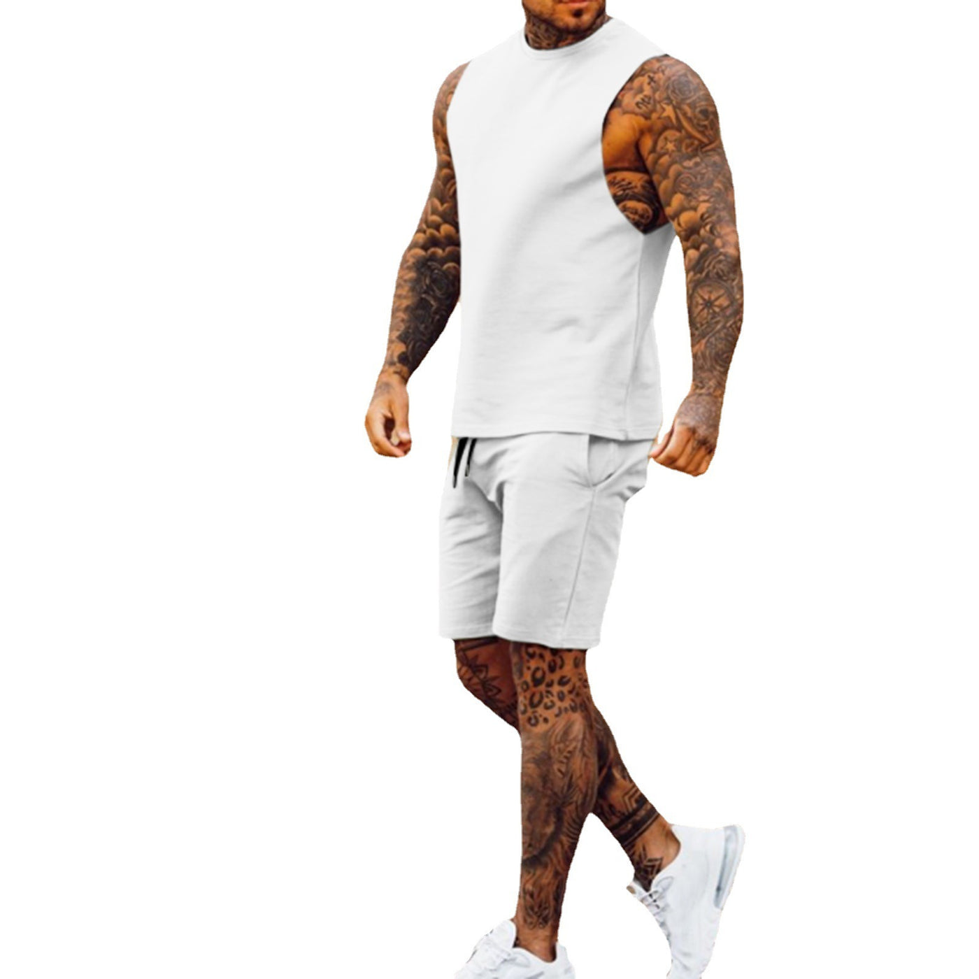 Men's Athleisure Cropped Pants Sleeveless Top Two Piece Set