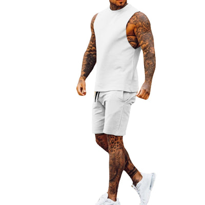 Men's Athleisure Cropped Pants Sleeveless Top Two Piece Set