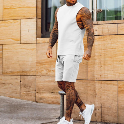 Men's Athleisure Cropped Pants Sleeveless Top Two Piece Set