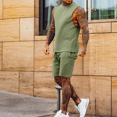 Men's Athleisure Cropped Pants Sleeveless Top Two Piece Set